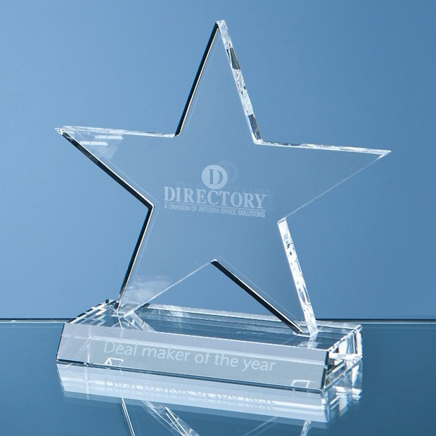 Promotional 11cm Optical Crystal 5 Pointed Star on Base Award