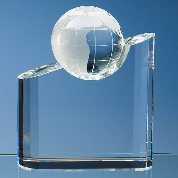 Promotional 18cm Optical Crystal Globe Mountain Award