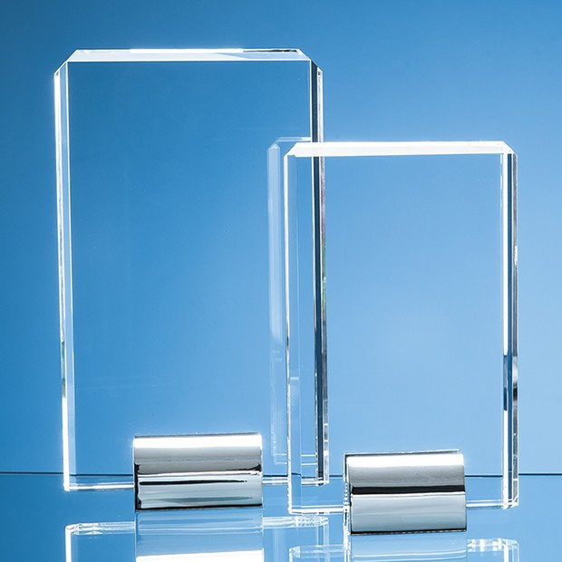 Promotional 20cm Optical Crystal Rectangle mounted on a Chrome Stand