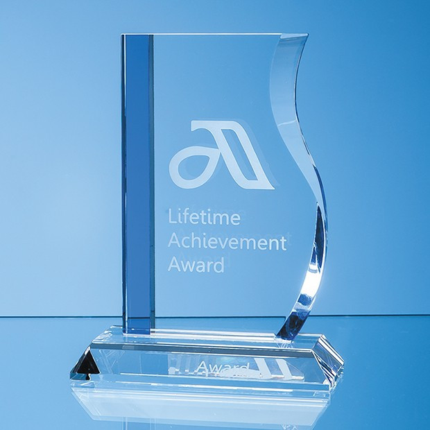 Promotional 17.5cm Optical Crystal Blueline Wave Award