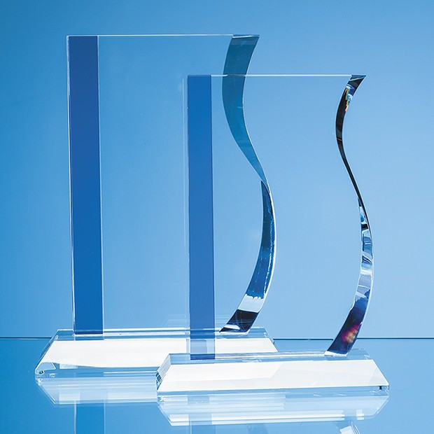 Promotional 23cm Optical Crystal Blueline Wave Award