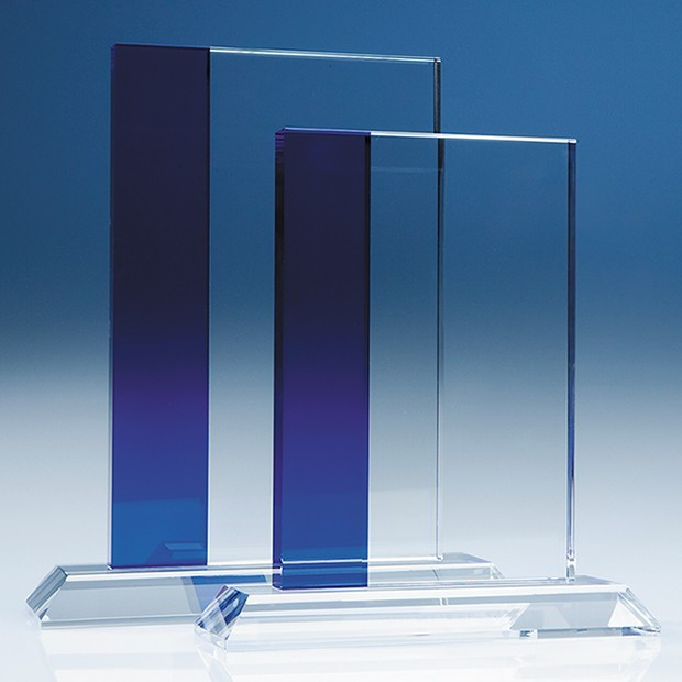 Promotional 19cm Optical Crystal Blueline Rectangle