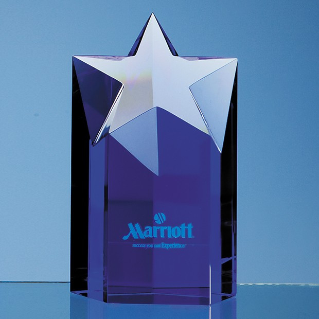 Promotional 15cm Sapphire Blue Optic Star Column Award