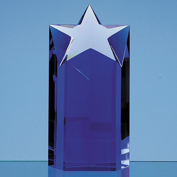 Promotional 18cm Sapphire Blue Optic Star Column Award