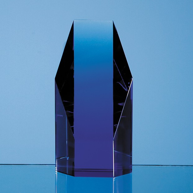 Promotional 12.5cm Sapphire Blue Optical Crystal Hexagon Award