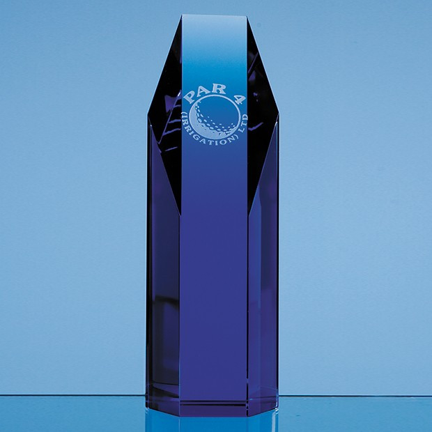 Promotional 19cm Sapphire Blue Optical Crystal Hexagon Award