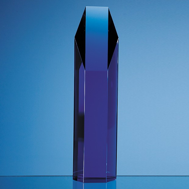 Promotional 25.5cm Sapphire Blue Optical Crystal Hexagon Award