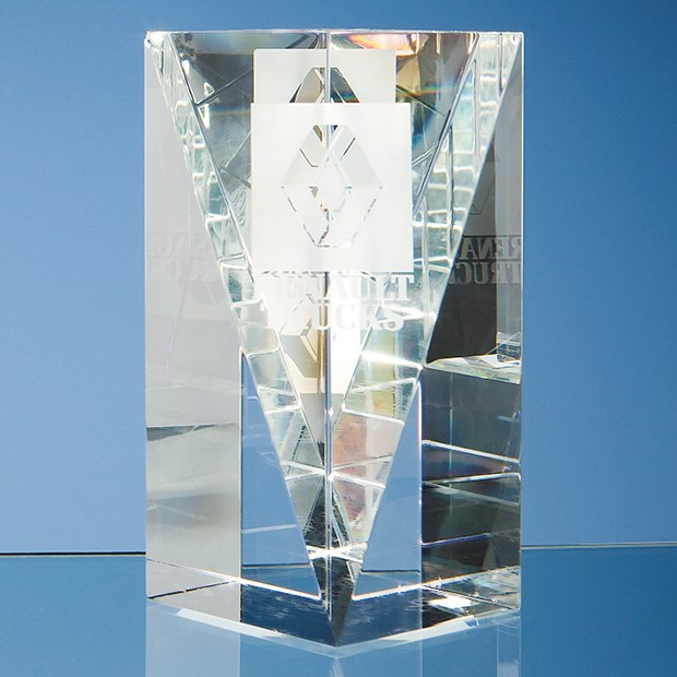 Promotional 15.5cm Optical Crystal Facet Rectangle Award