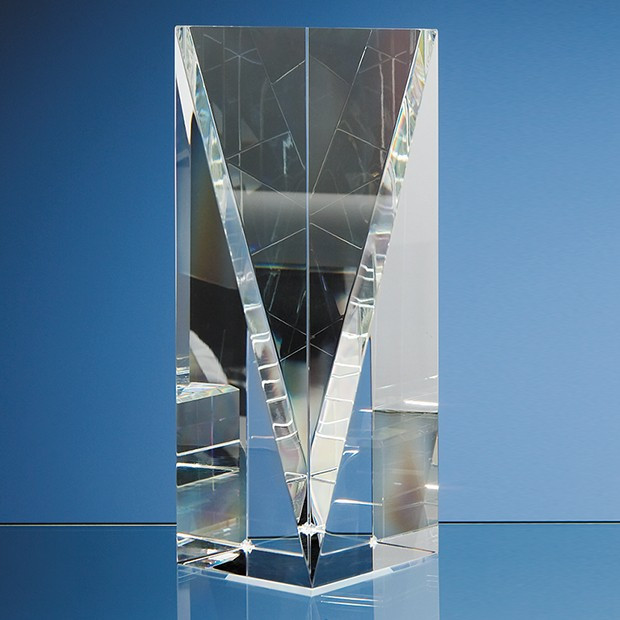 Promotional 20.5cm Optical Crystal Facet Rectangle Award