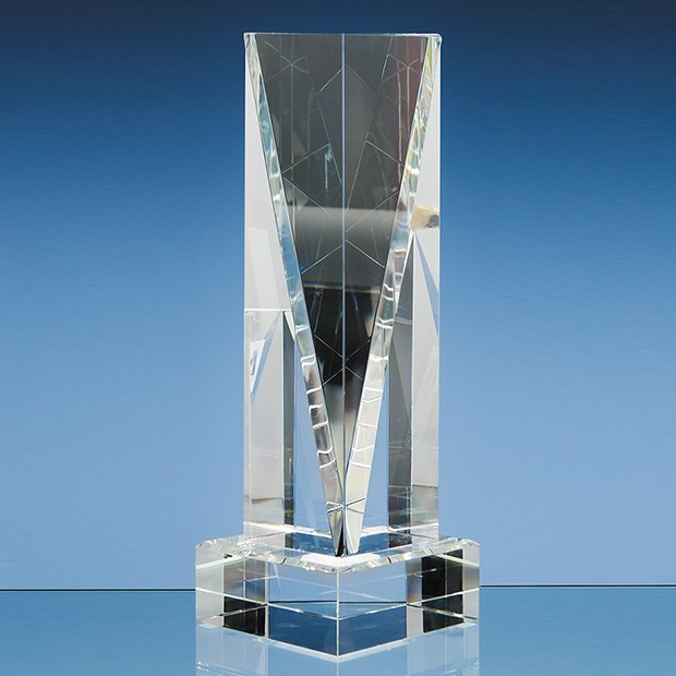 Promotional 25.5cm Optical Crystal Facet Rectangle Award