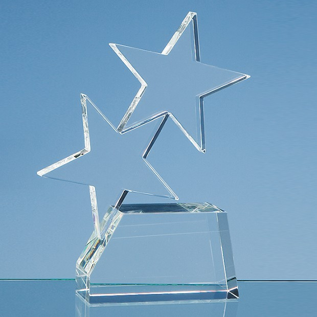 Promotional 20cm Optical Crystal Double Rising Star Award