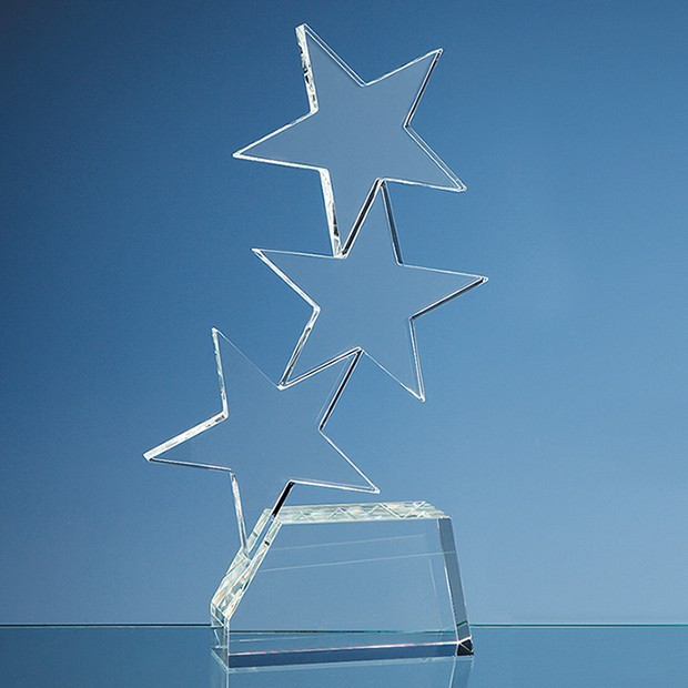 Promotional 28cm Optical Crystal Triple Rising Star Award