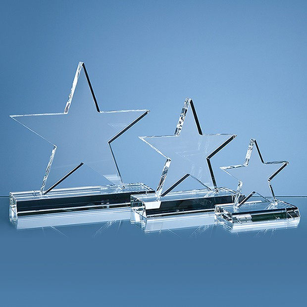 Promotional 21cm Optical Crystal 5 Pointed Star on Base Award