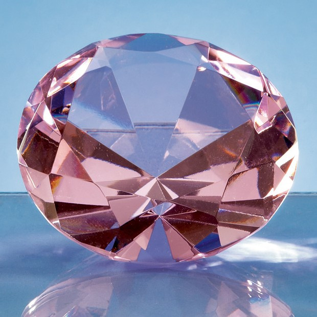 Promotional 8cm Optical Crystal Pink Diamond Paperweight