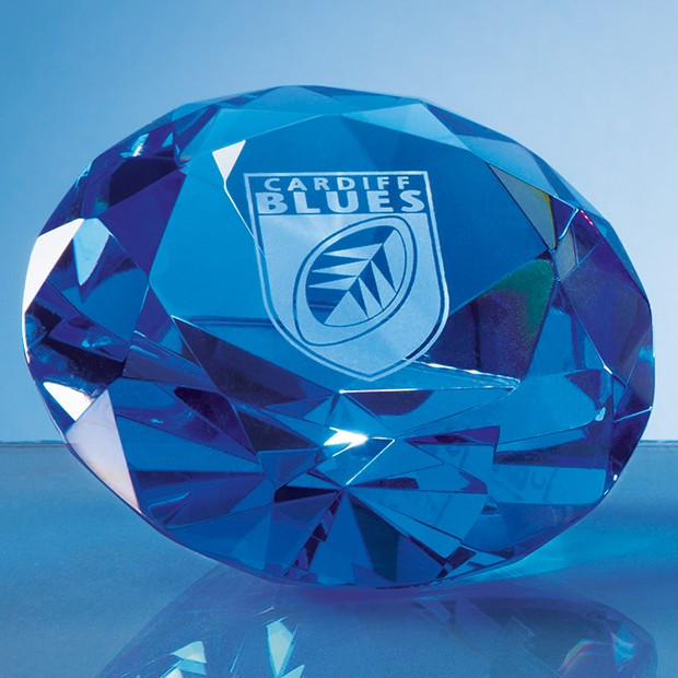 Promotional 10cm Optical Crystal Blue Diamond Paperweight