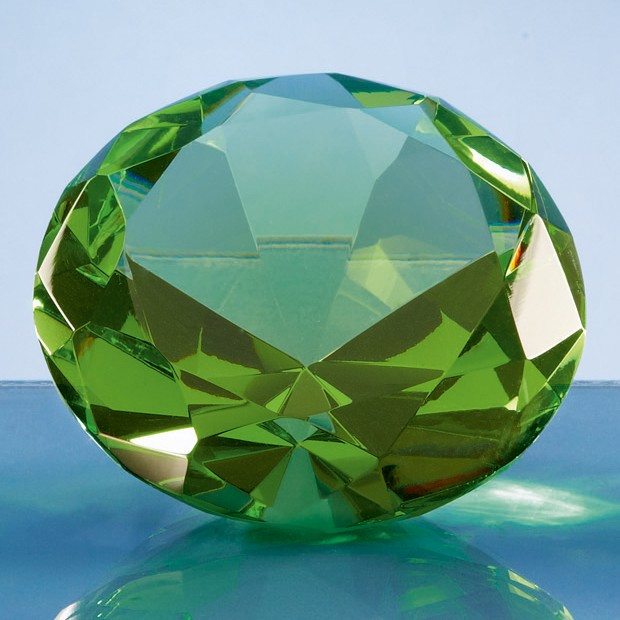 Promotional 8cm Optical Crystal Green Diamond Paperweight