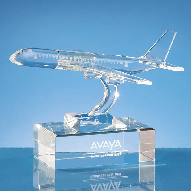 Promotional 21.5cm Optical Crystal Airplane Award