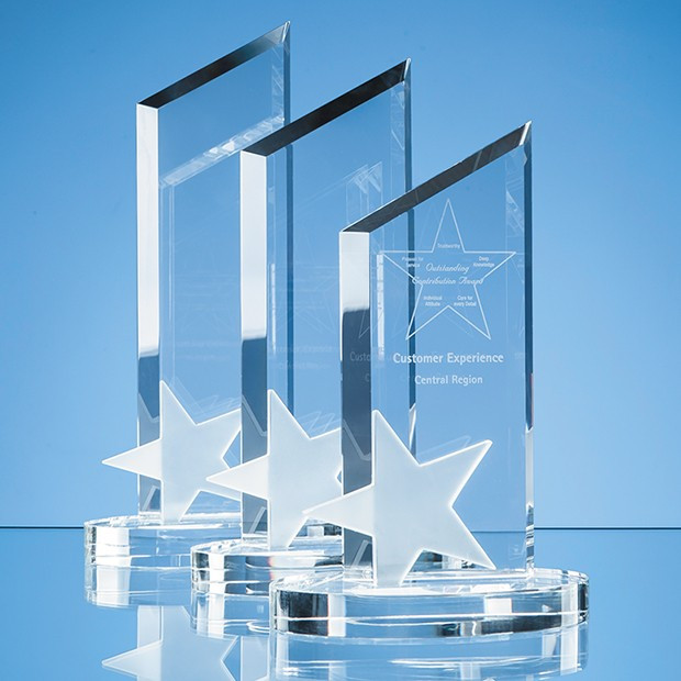 Promotional 22cm Optical Crystal Peak with Frosted Star Award