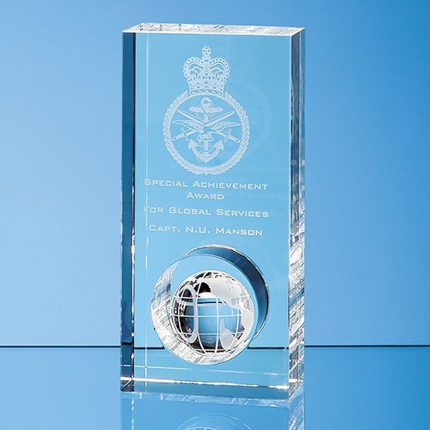 Promotional 17cm Optical Crystal Globe in the Hole Award