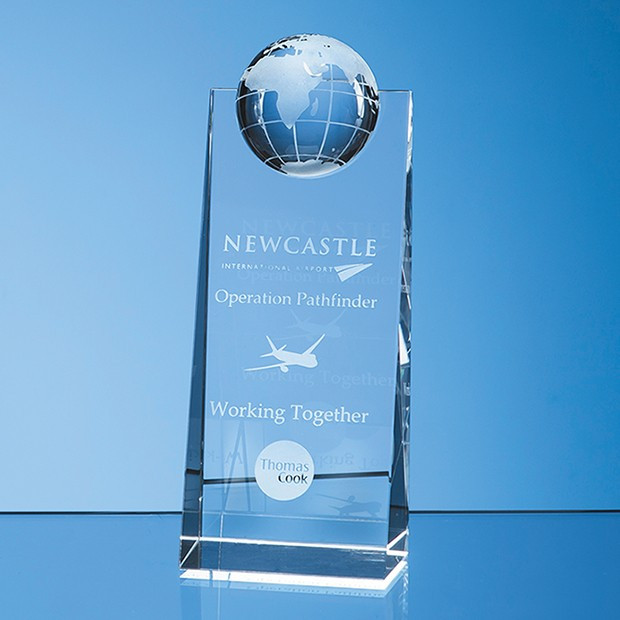 Promotional 18cm Optical Crystal Globe Rectangle Award