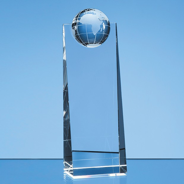 Promotional 21cm Optical Crystal Globe Rectangle Award