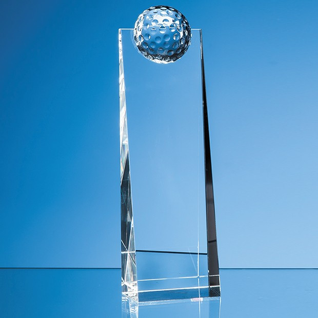 Promotional 24cm Optical Crystal Golf Ball Rectangle Award