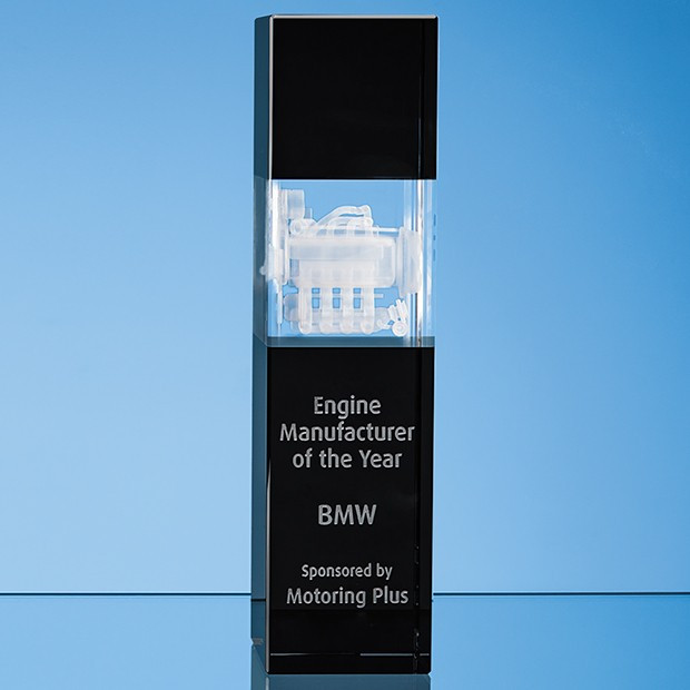 Promotional 28cm Clear & Onyx Black Optical Crystal Square Column Award