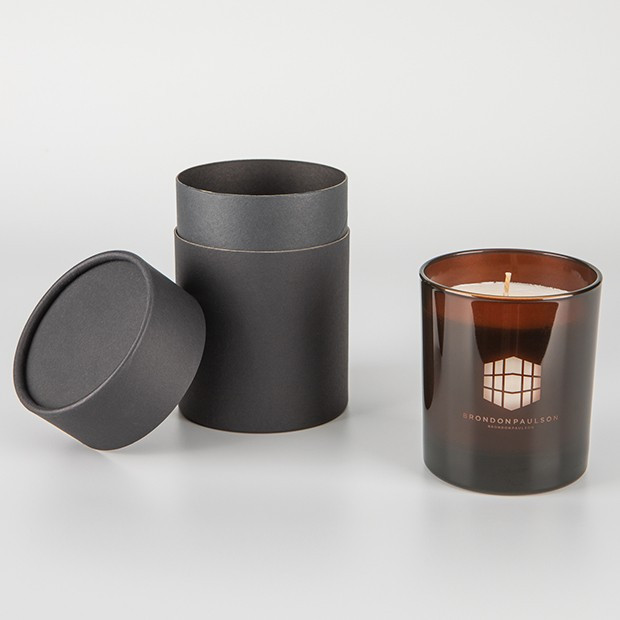 Promotional 240g Smoked Bronze Glass Scented Candle in a Round Black Gift Box