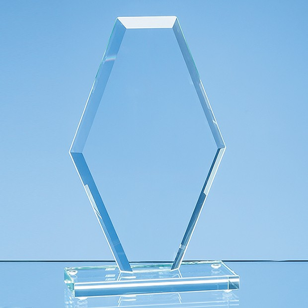 Promotional 20cm x 12cm x 1cm Jade Glass Bevelled Edge Clipped Diamond Award