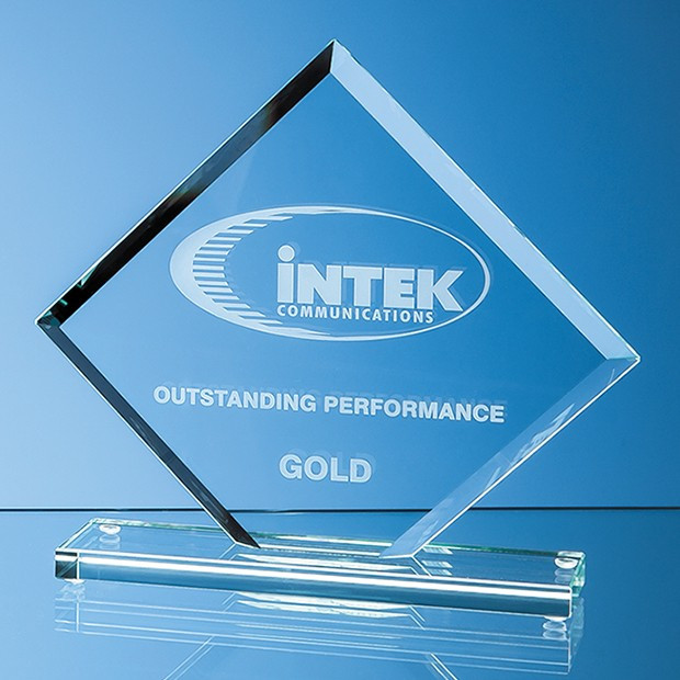 Promotional 16.5cm x 20cm x 1cm Jade Glass Bevelled Edge Square Award