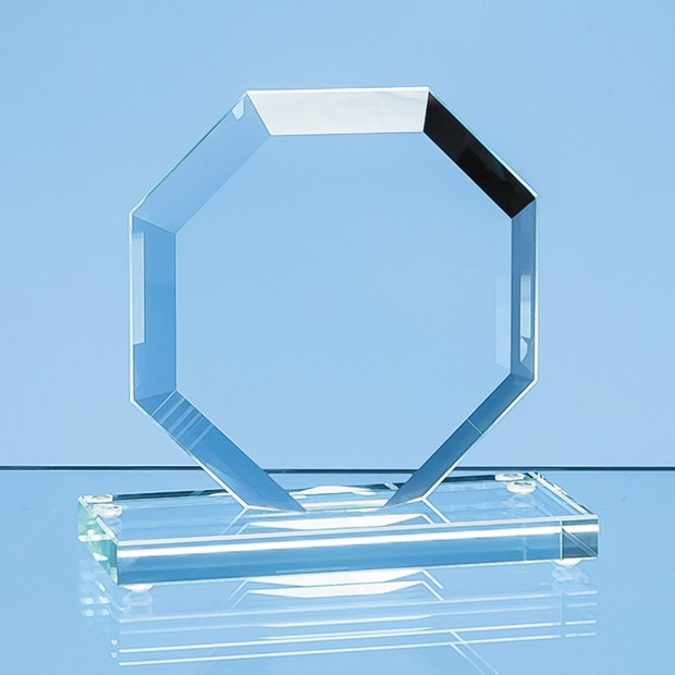 Promotional 10cm x 10cm x 12mm Jade Glass Bevelled Edge Octagon Award