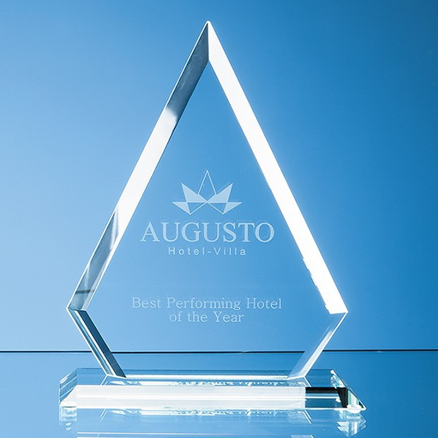 Promotional 19cm x 15cm x 12mm Jade Glass Bevelled Edge Diamond Award