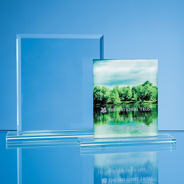 Promotional 12cm x 9cm x 12mm Jade Glass Bevelled Edge Rectangle Award