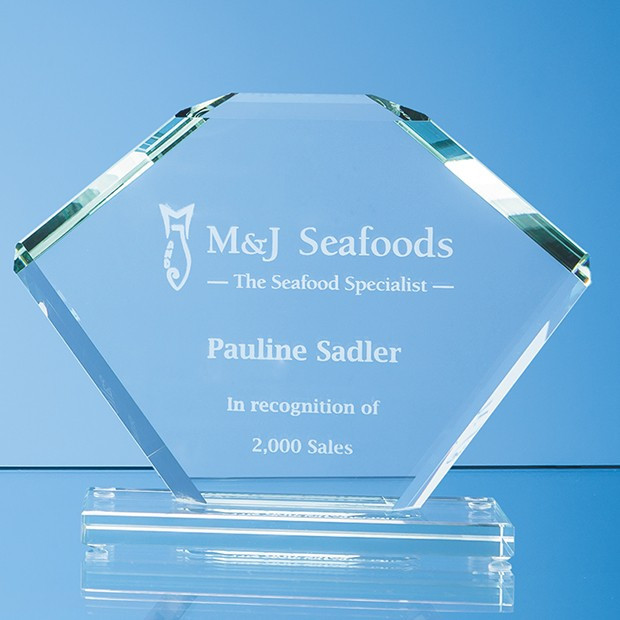 Promotional 18cm x 25cm x 12mm Jade Glass Bevelled Edge Clipped Square Award