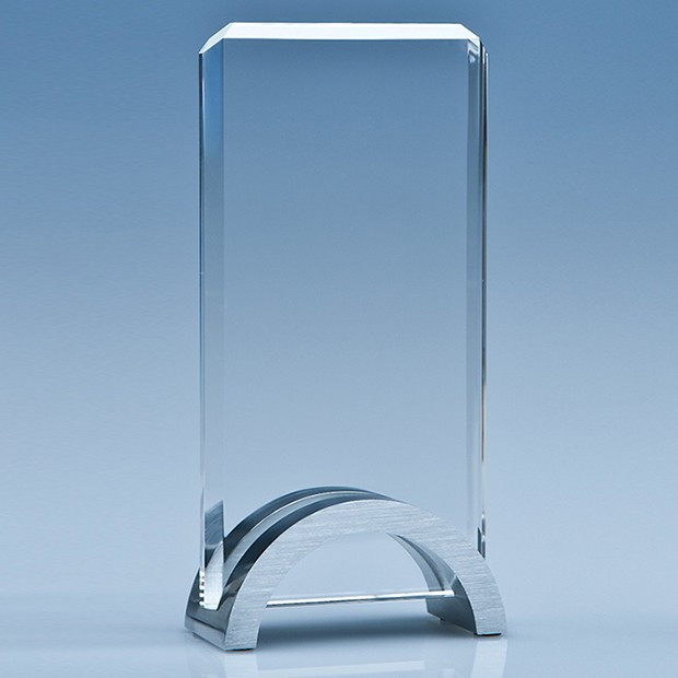 Promotional 17.5cm x 9cm x 15mm Optical Crystal Rectangle on an Aluminium Base