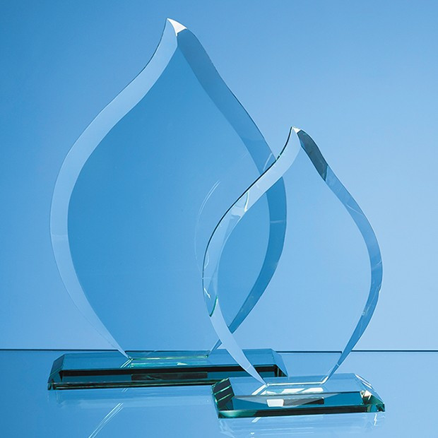 Promotional 22.5cm x 15.5cm x 12mm Jade Glass Flame Award