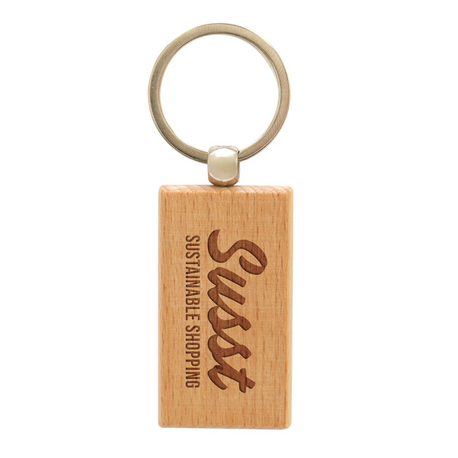 Promotional Rectangular Beech Keyring