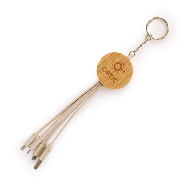 Promotional Round Bamboo & Wheat Straw Charger Keyring