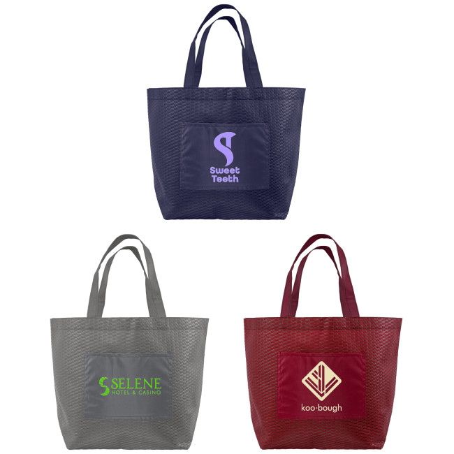 Promotional London Shopping Tote Bag with Wave Patterned & Polyester Pocket