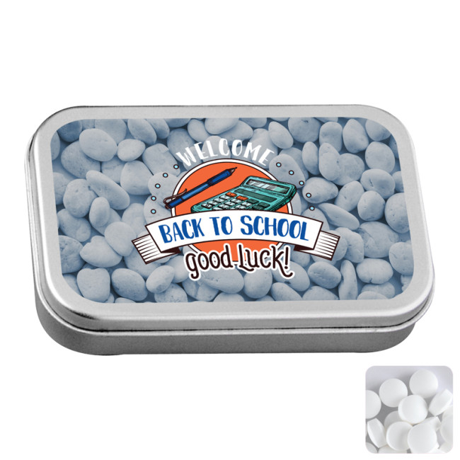 Promotional Large Flat Hinged Tin With Dextrose Mints