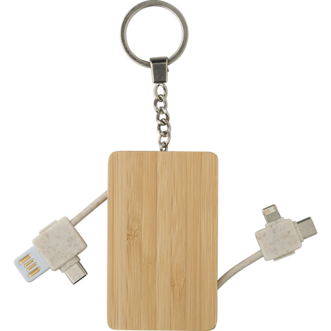 Promotional Bamboo Keychain With Charging Cables - Image 3