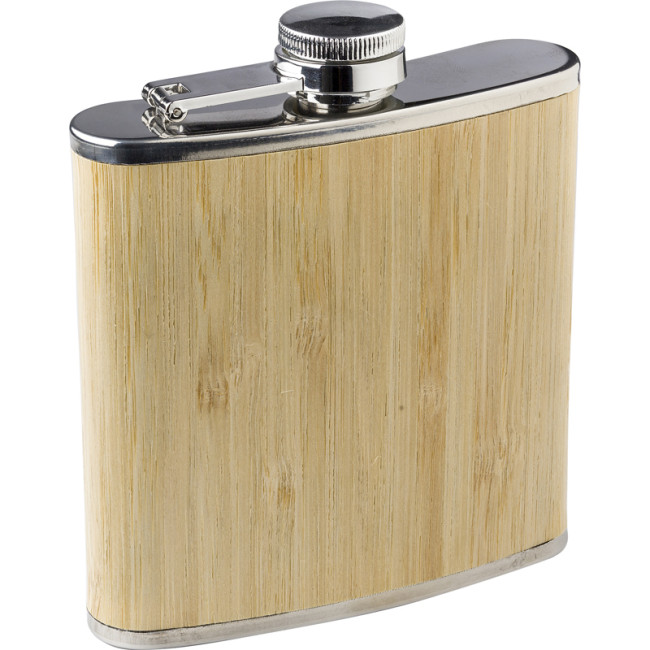 Promotional Stainless Steel And Bamboo Hip Flask - Image 2