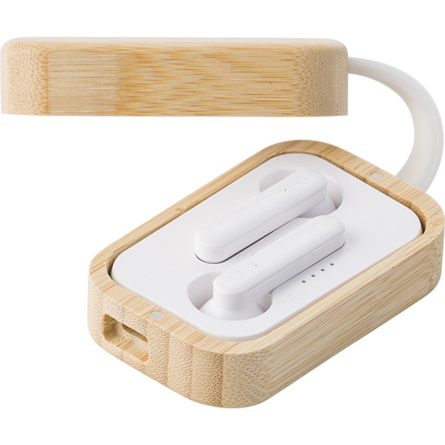 Promotional Earphones In Bamboo Case - Image 1