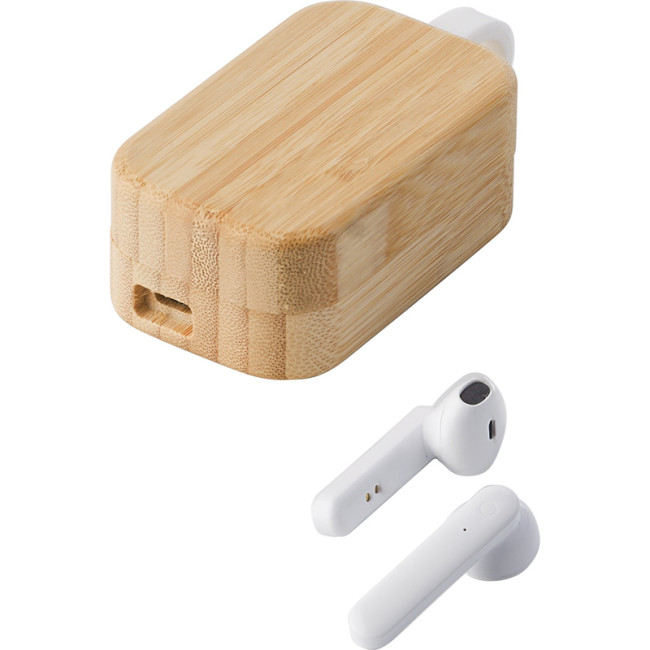 Promotional Earphones In Bamboo Case - Image 2