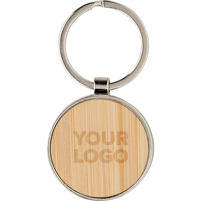 Promotional Bamboo And Metal Key Chain - Image 1