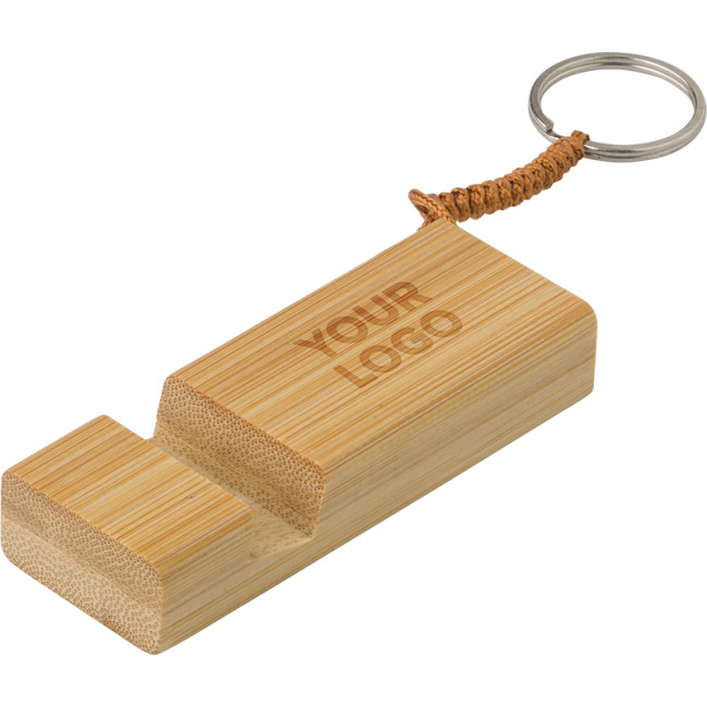 Promotional Bamboo Key Chain Phone Stand - Image 1