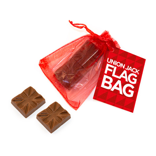 Promotional Milk Chocolate Union Jack Flags Organza Bag