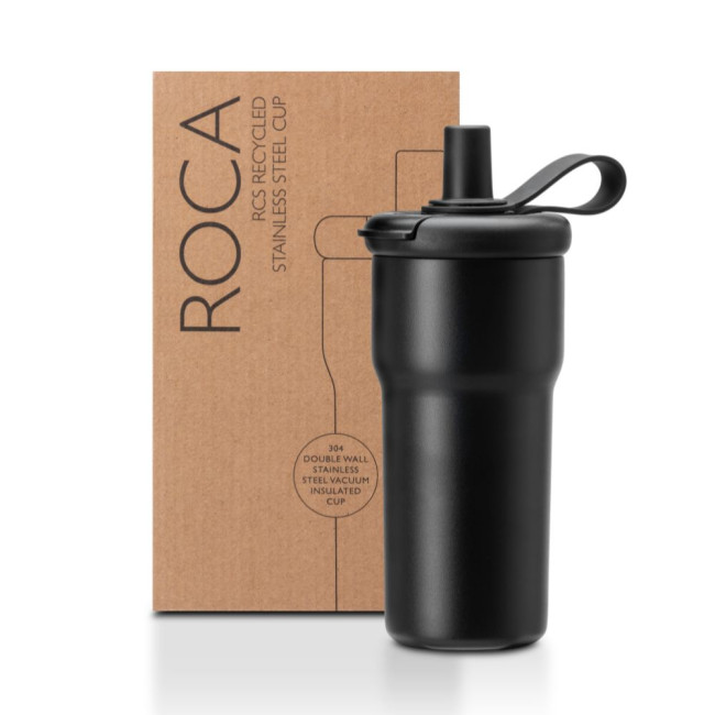 Promotional Roca Recycled Stainless Steel Insulated Cup With Integrated Straw 600ml - Image 1