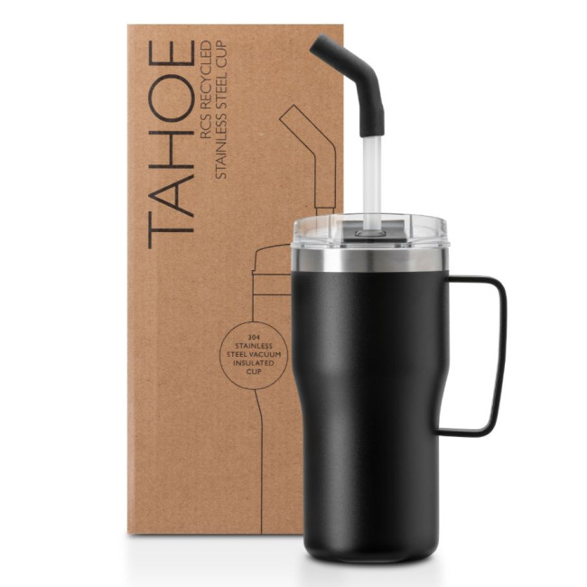 Promotional Tahoe Recycled Cup With Handle & Straw 590ml - Image 1