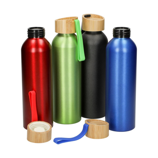 Promotional Aluminium Bottle With Bamboo Lid 0.6L - Image 1